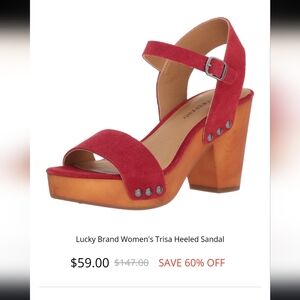 Lucky Brand Trisa  Heeled Red Suede Sandals  size 10 M